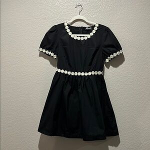 Revival Women’s Daisy May Cotton Dress Size 10 Black Dress with Daisy Trim Chic